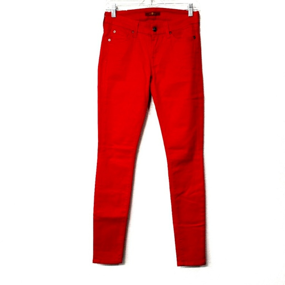 7FAM Red Waxed Skinny Jeans NWOT